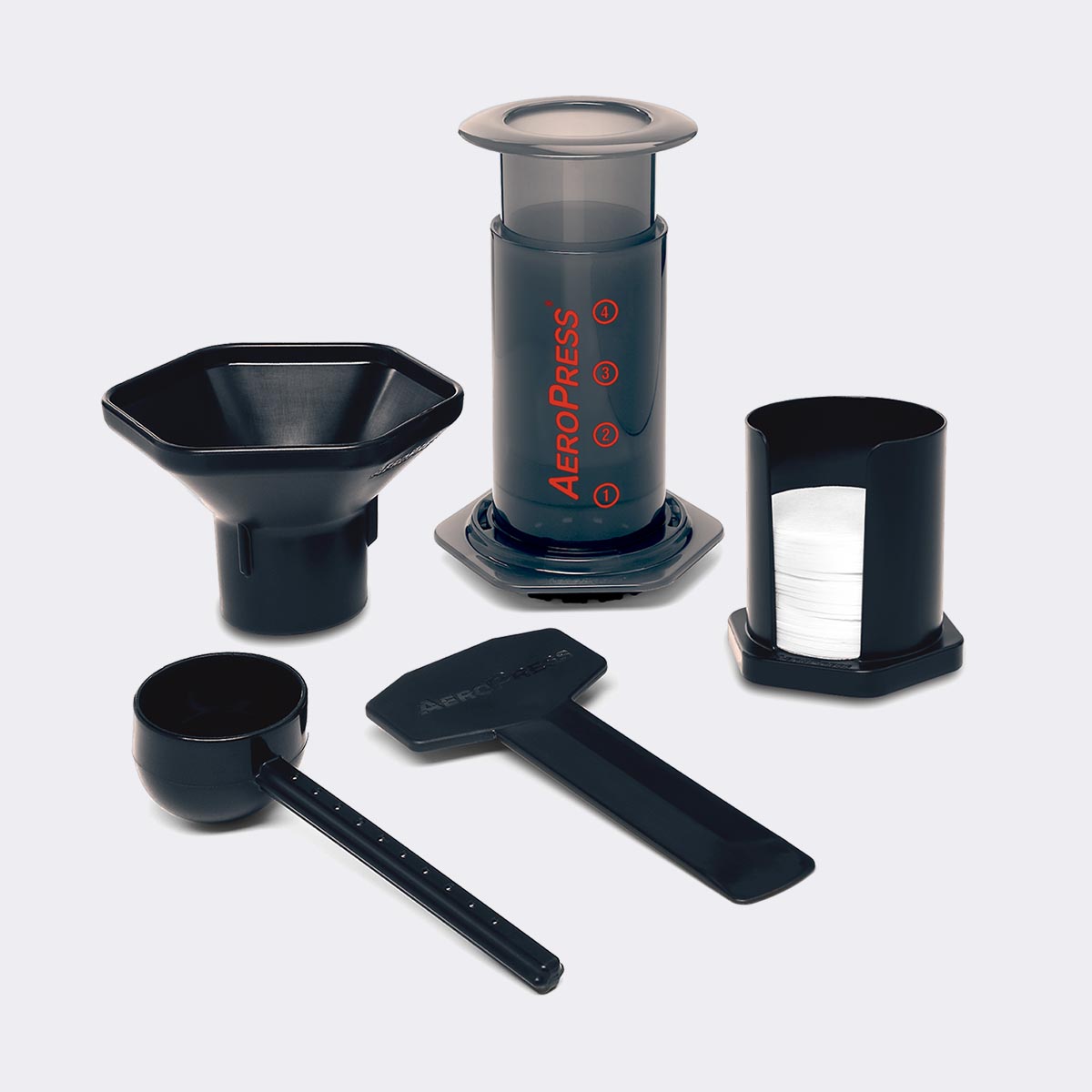 AeroPress Original coffee maker set in red