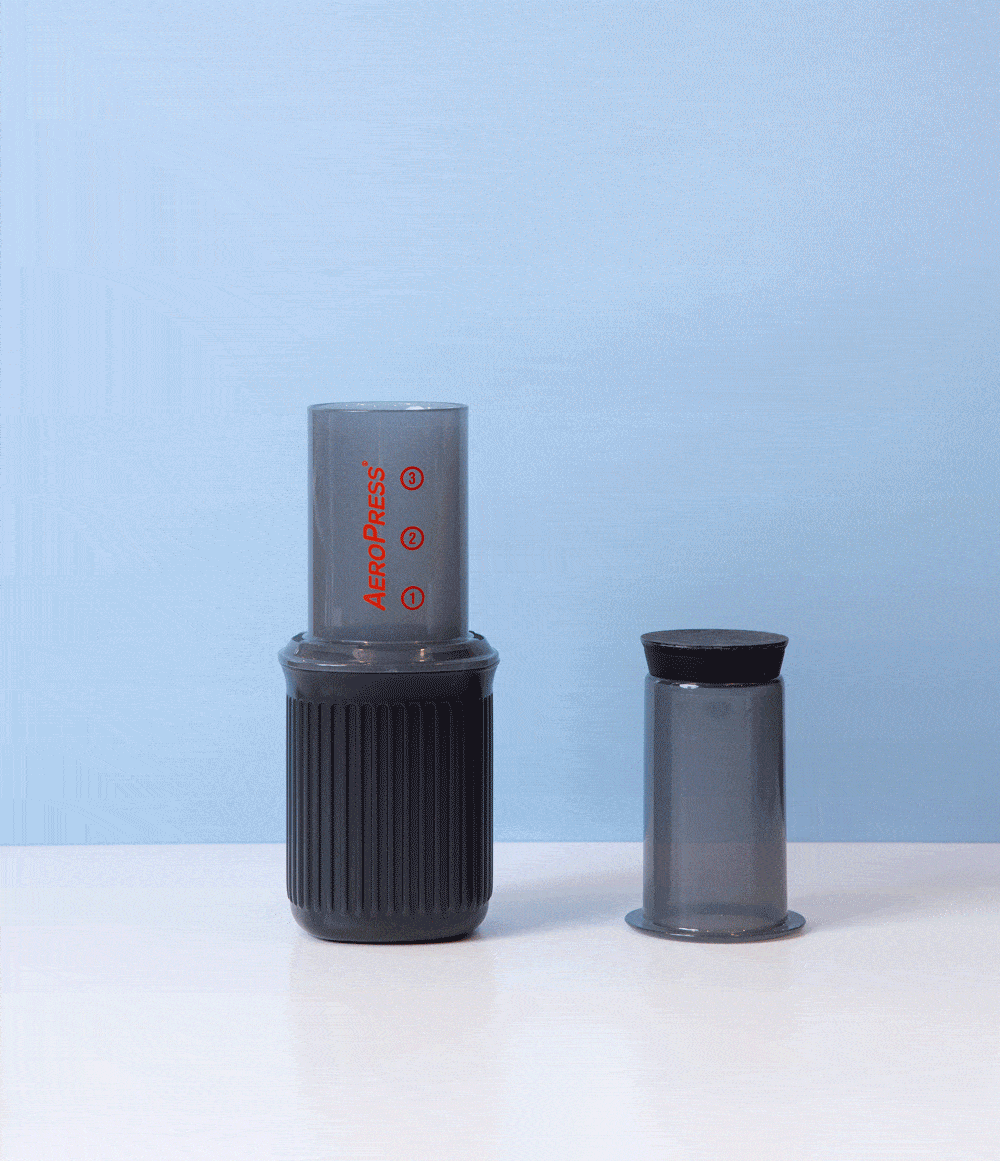 Animation showing the AeroPress Go in use