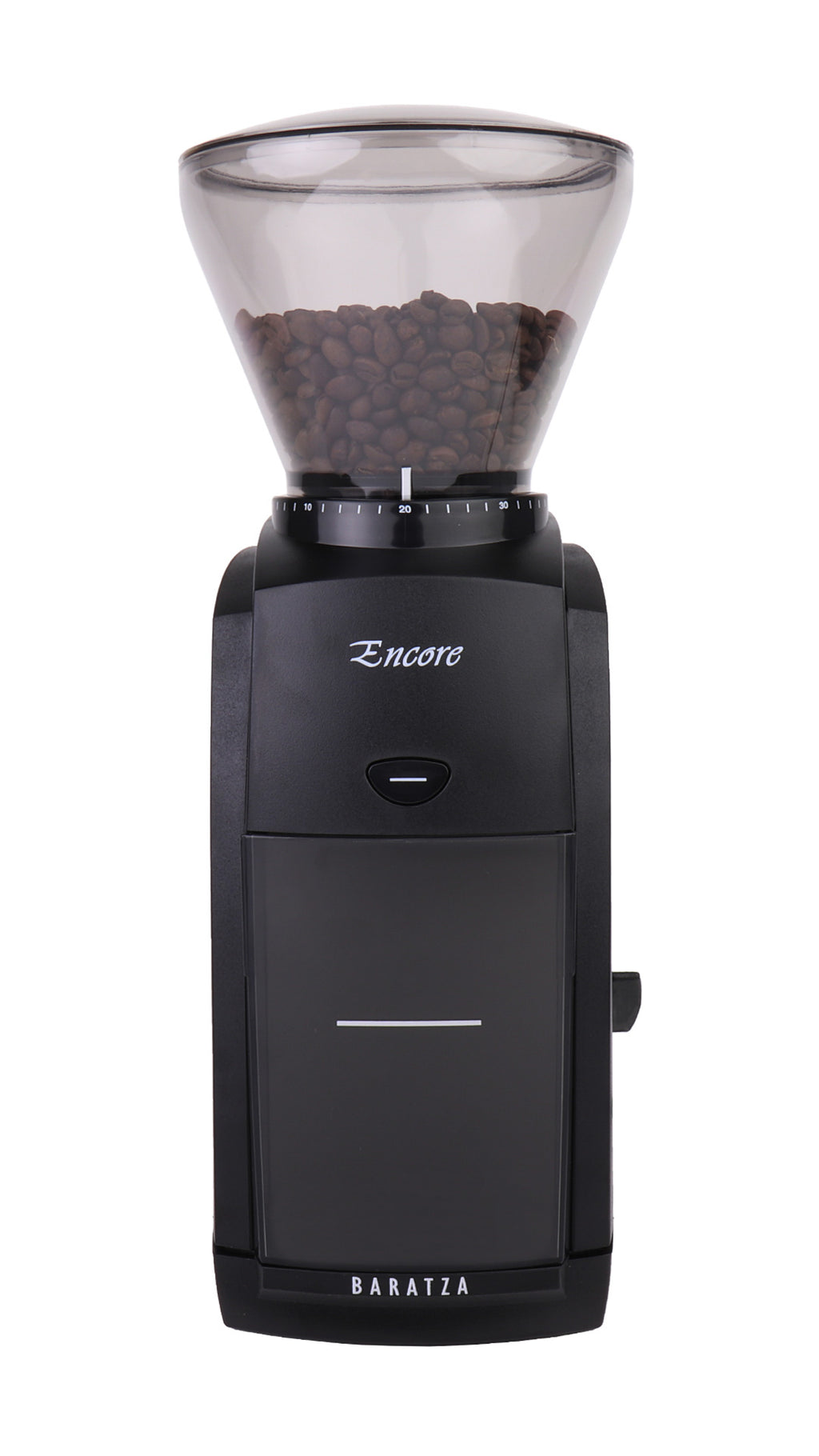Baratza Encore coffee grinder in black, front view