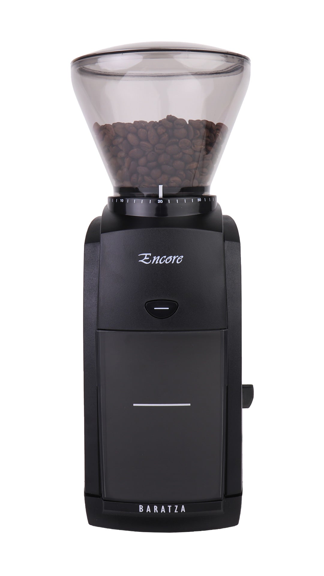 Baratza Encore coffee grinder in black, front view