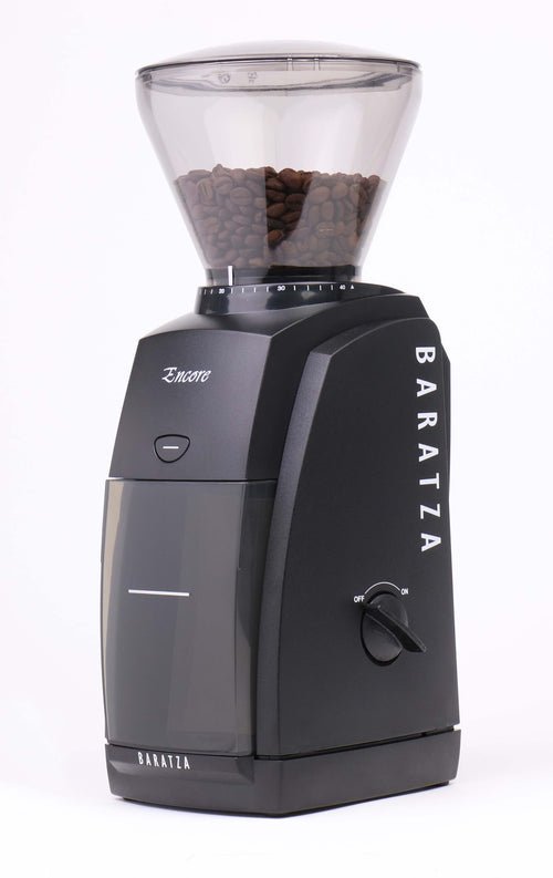 Baratza Encore coffee grinder in black, three-quarter view