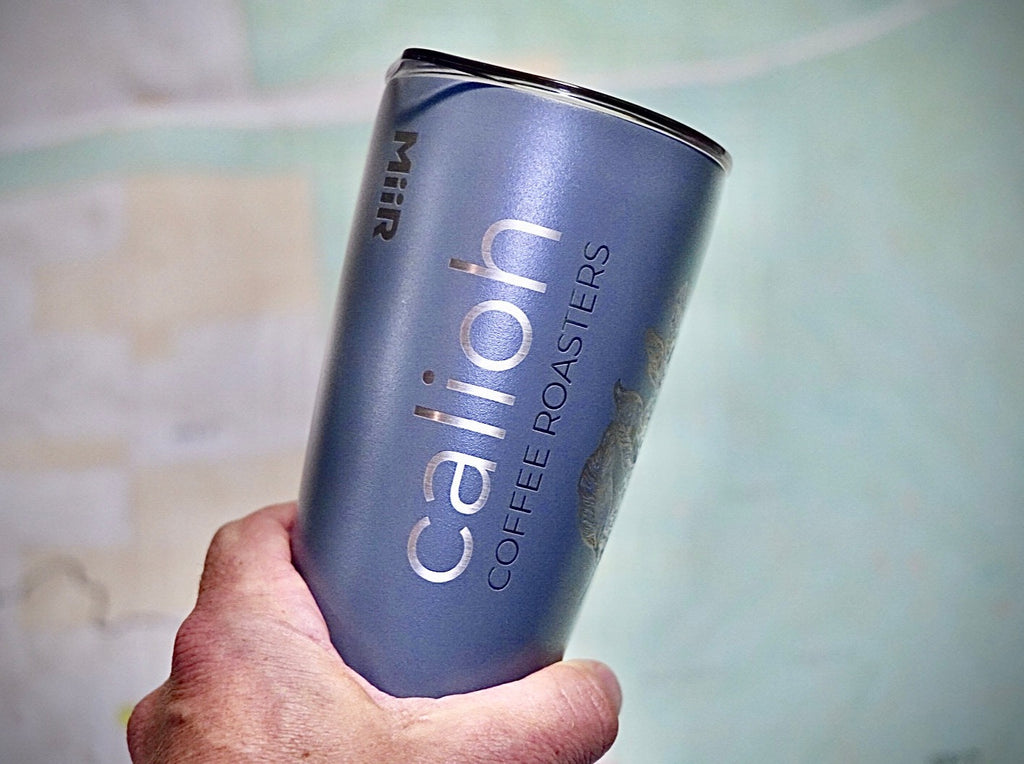 MiiR insulated tumbler with sliding lid closed