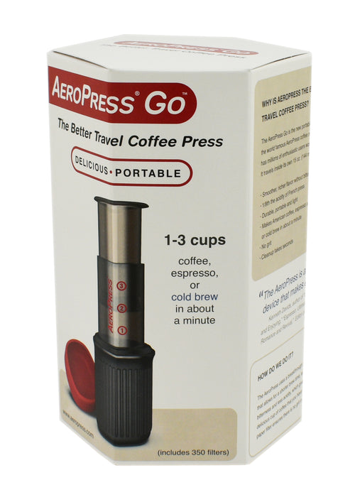 AeroPress Go packaging, angled view