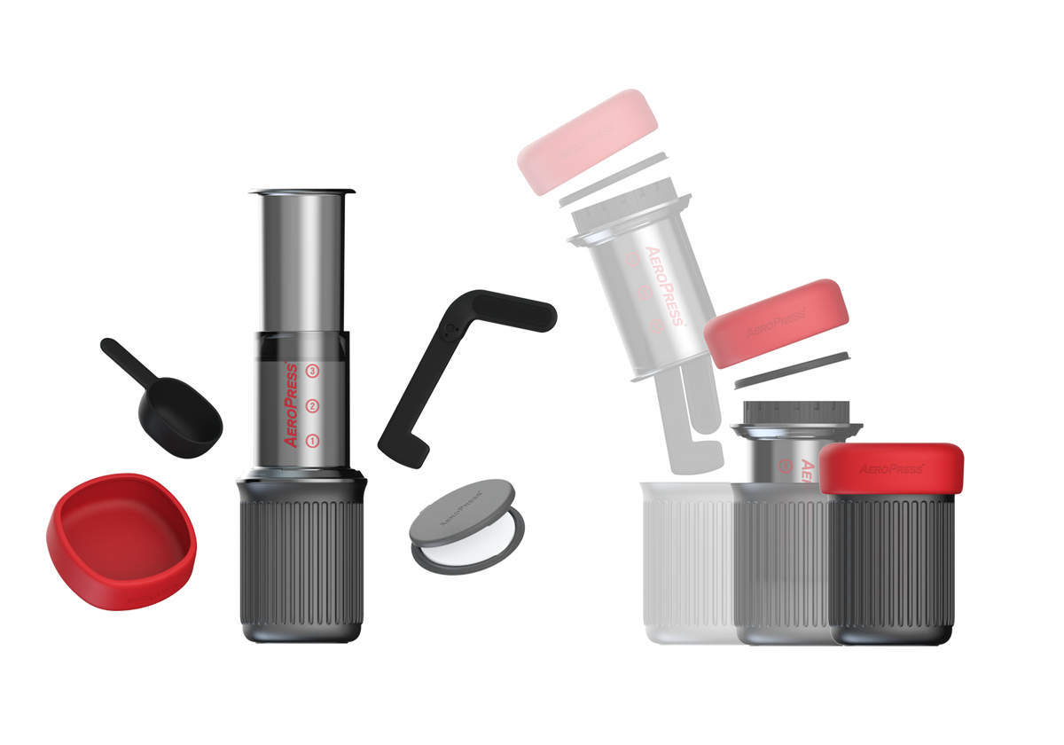 AeroPress Go packing down into its travel mug
