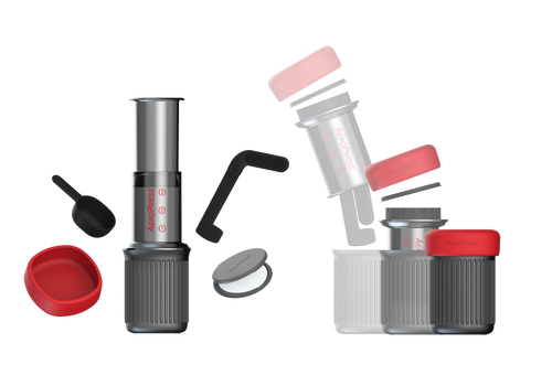 AeroPress Go packing down into its travel mug